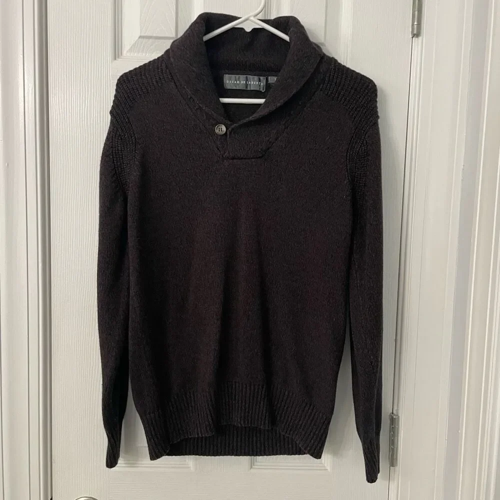 Oscar de la Renta Men’s Shawl Collar Knit Sweater Size S Brown
